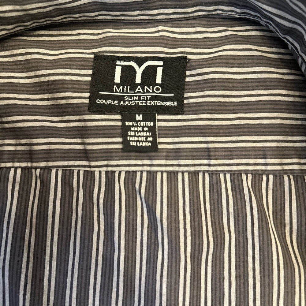 Milano Men's Black and White Striped Button Down Shirt